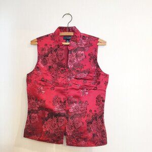 Vintage Ann Taylor Chinese Silk Embellished Sleeveless Vest Knotted buttons.